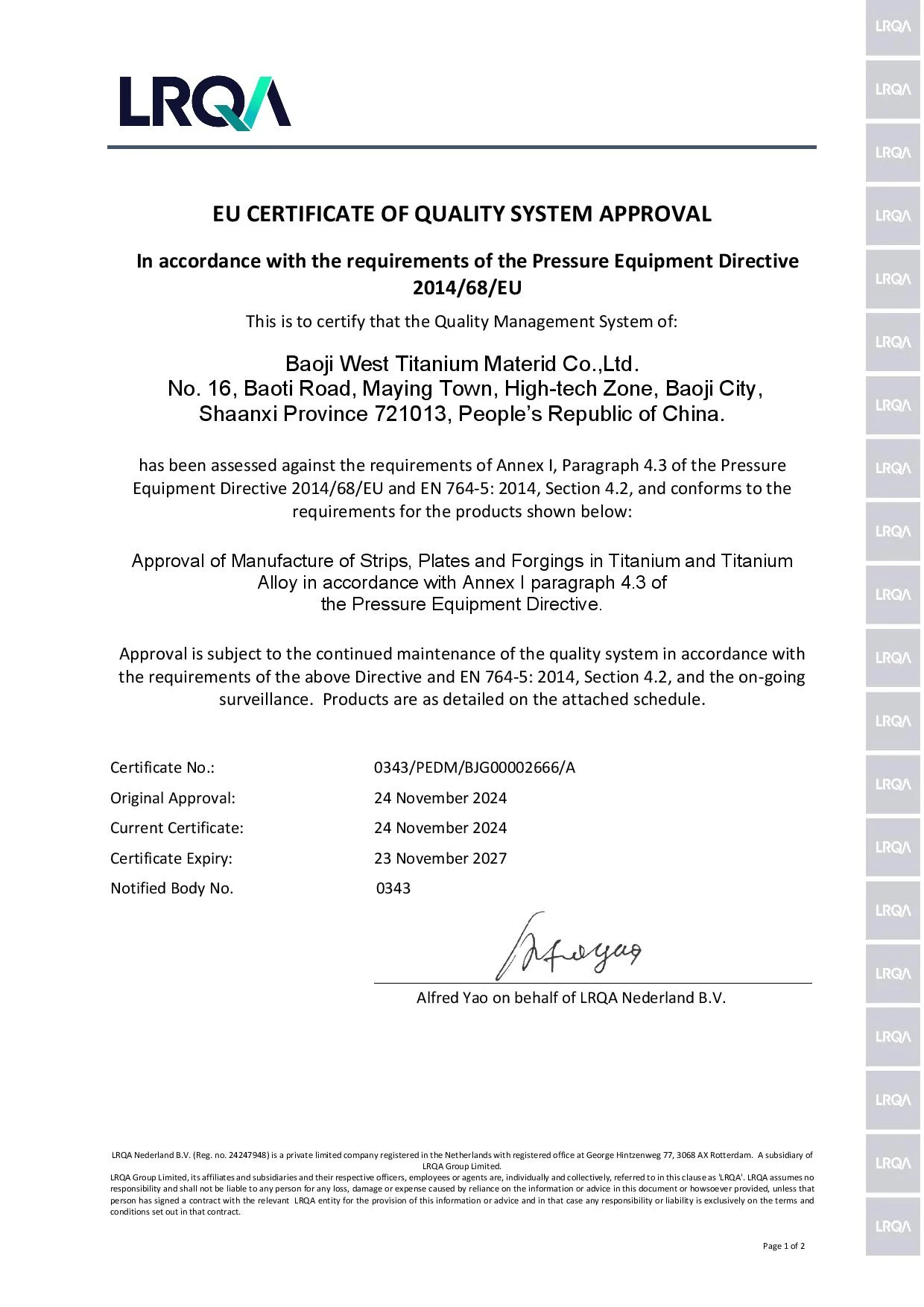 WEST TI Certificate WEST TI Certificate